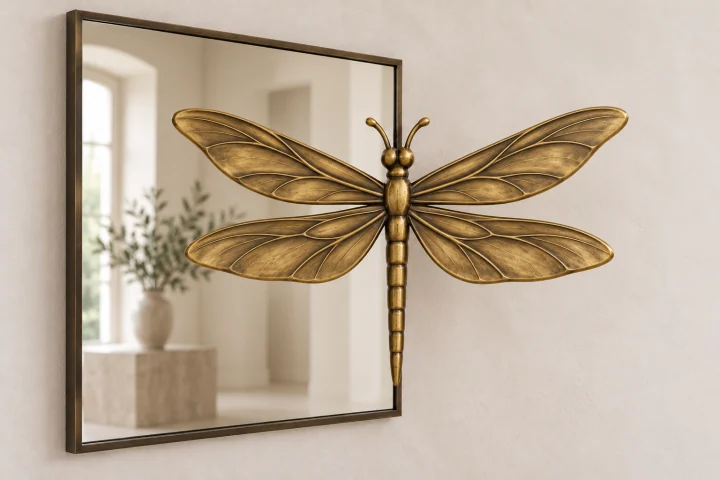 Reed Darner Echo sculptural mirror in warm brass tone, tall rectangular frame