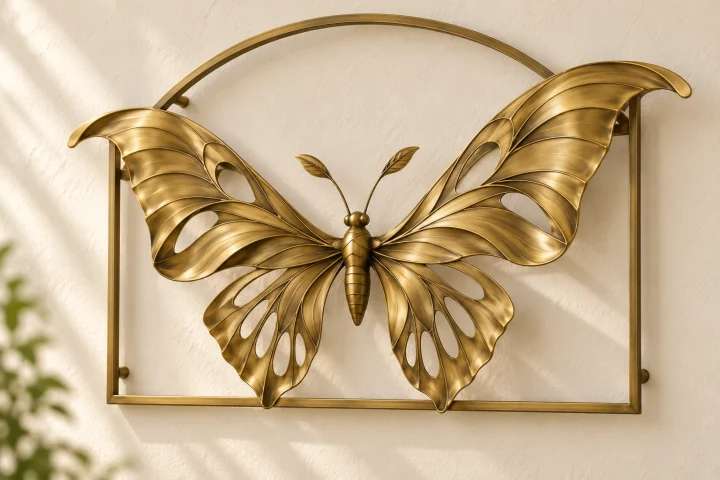 Atlas Portal open-frame wall art in warm brass tone, broad low arch frame