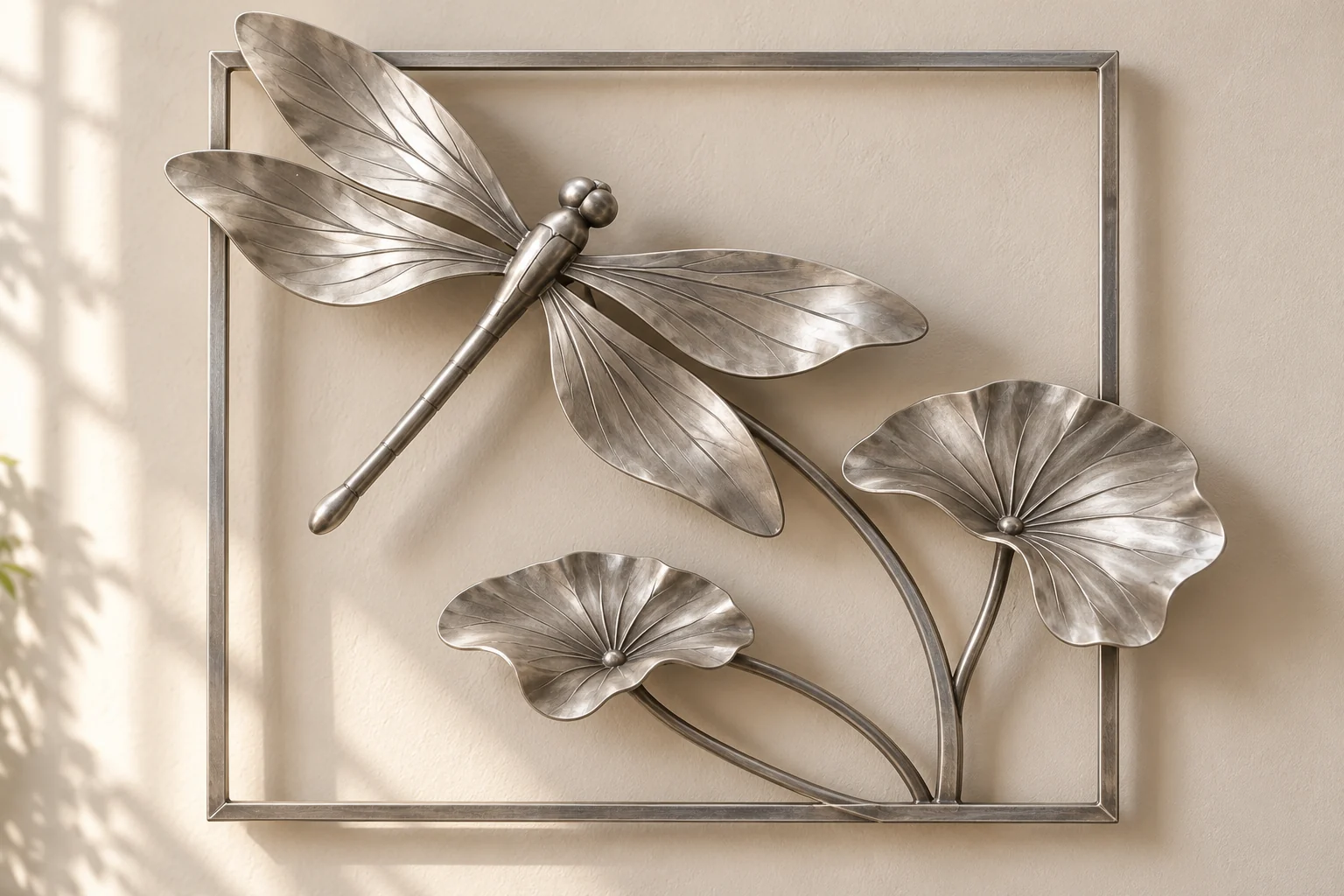 Pond Window open-frame wall art in satin silver tone, square frame