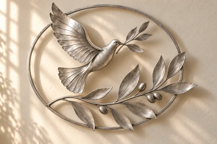 Dove and Olive open-frame wall art in satin silver tone, slender oval frame