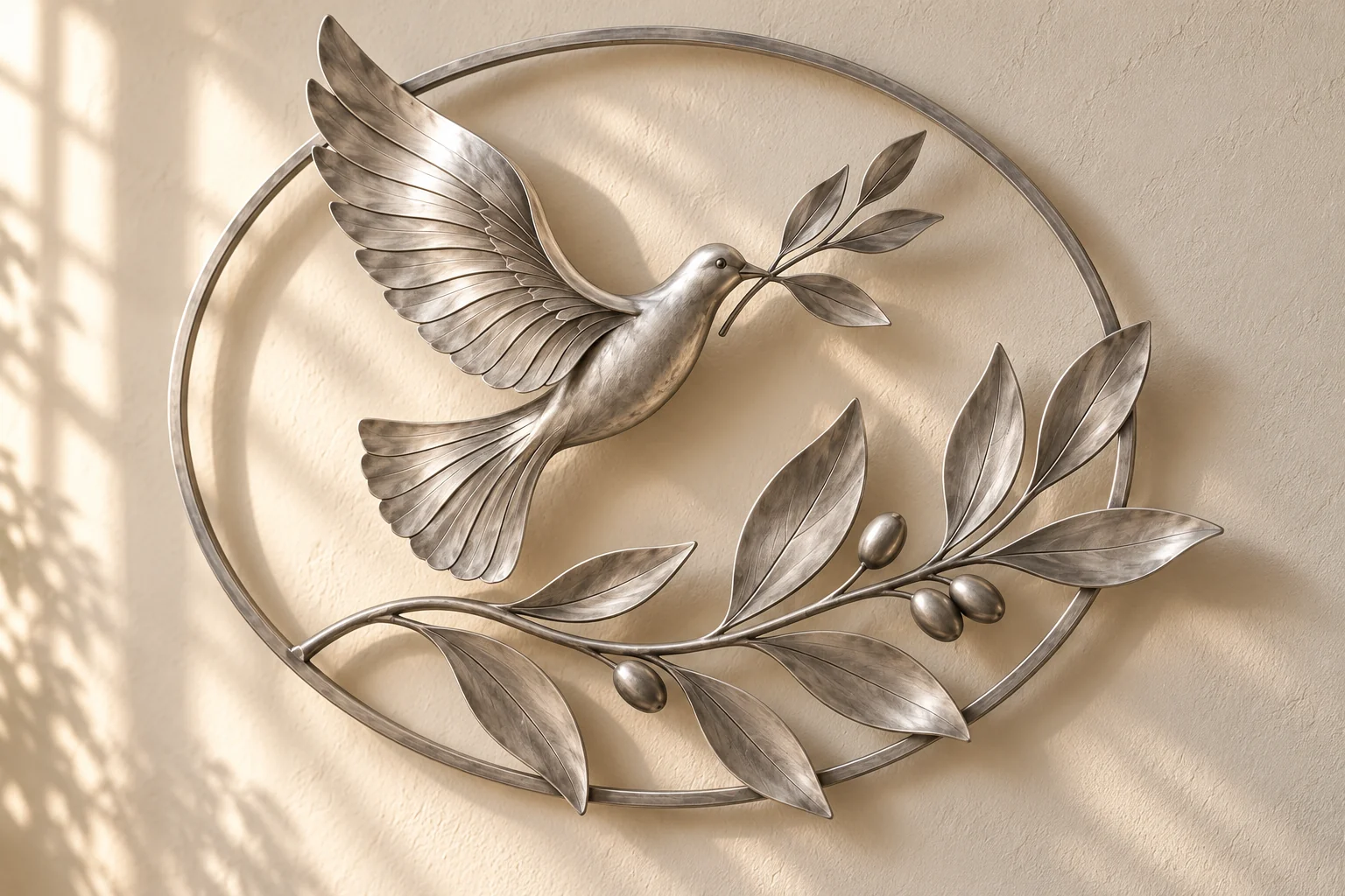 Dove and Olive open-frame wall art in satin silver tone, slender oval frame