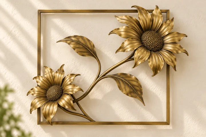 Sunflower Frame open-frame wall art in warm brass tone, square frame