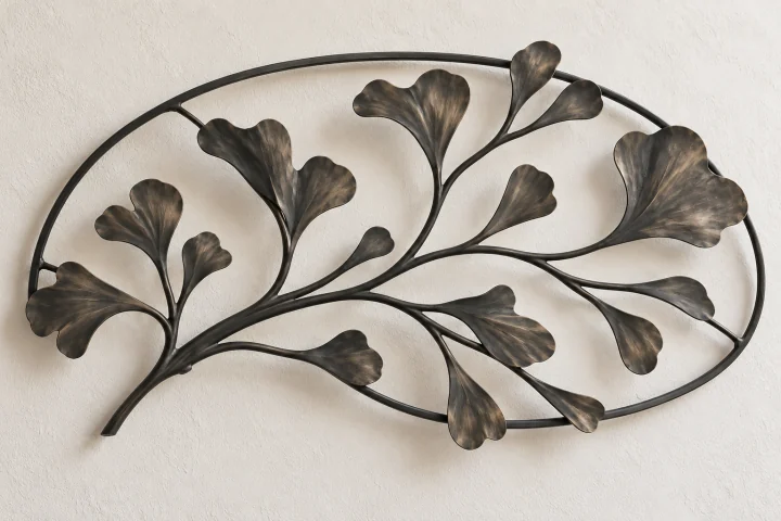 Coral Fan open-frame wall art in dark iron tone, broad arch frame
