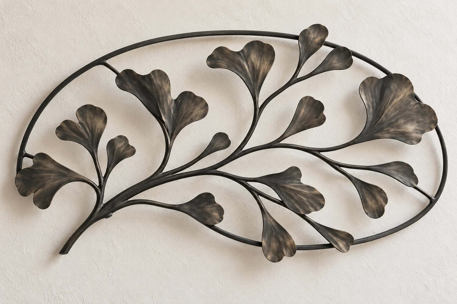 Coral Fan open-frame wall art in dark iron tone, broad arch frame