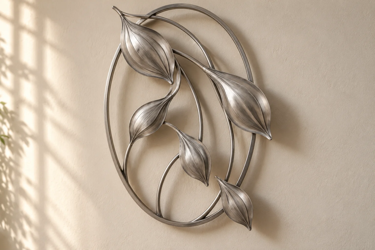 Rain Seeds open-frame wall art in satin silver tone, tall oval frame