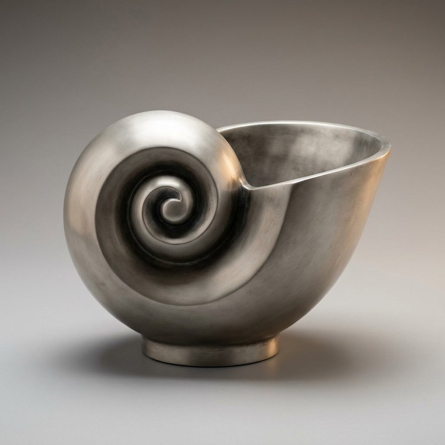 Conch Champagne Bowl — Sand-cast aluminium · Aged pewter