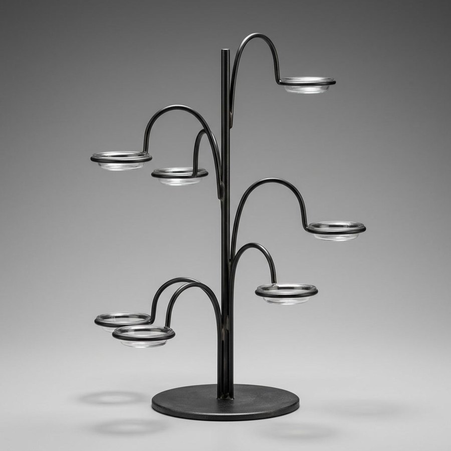 Octopus Tiered Stand, 6 dishes — Hand-bent iron rod · Oxidised black