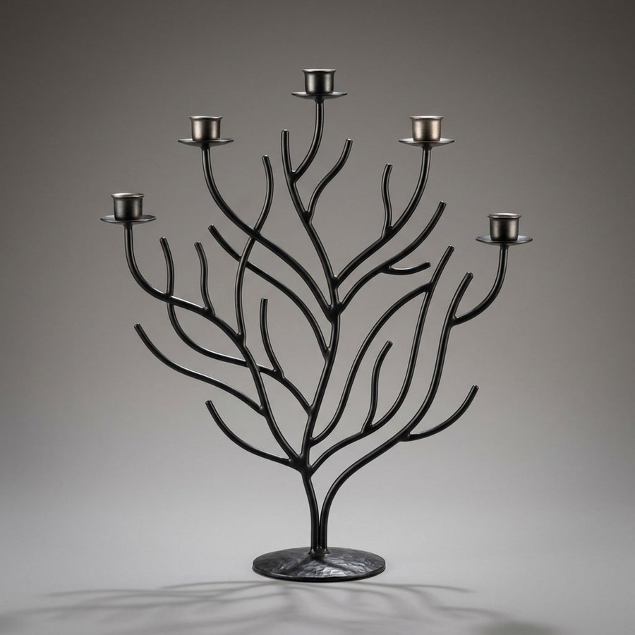 Coral Candelabra, 5 light — Hand-bent iron rod · Oxidised black