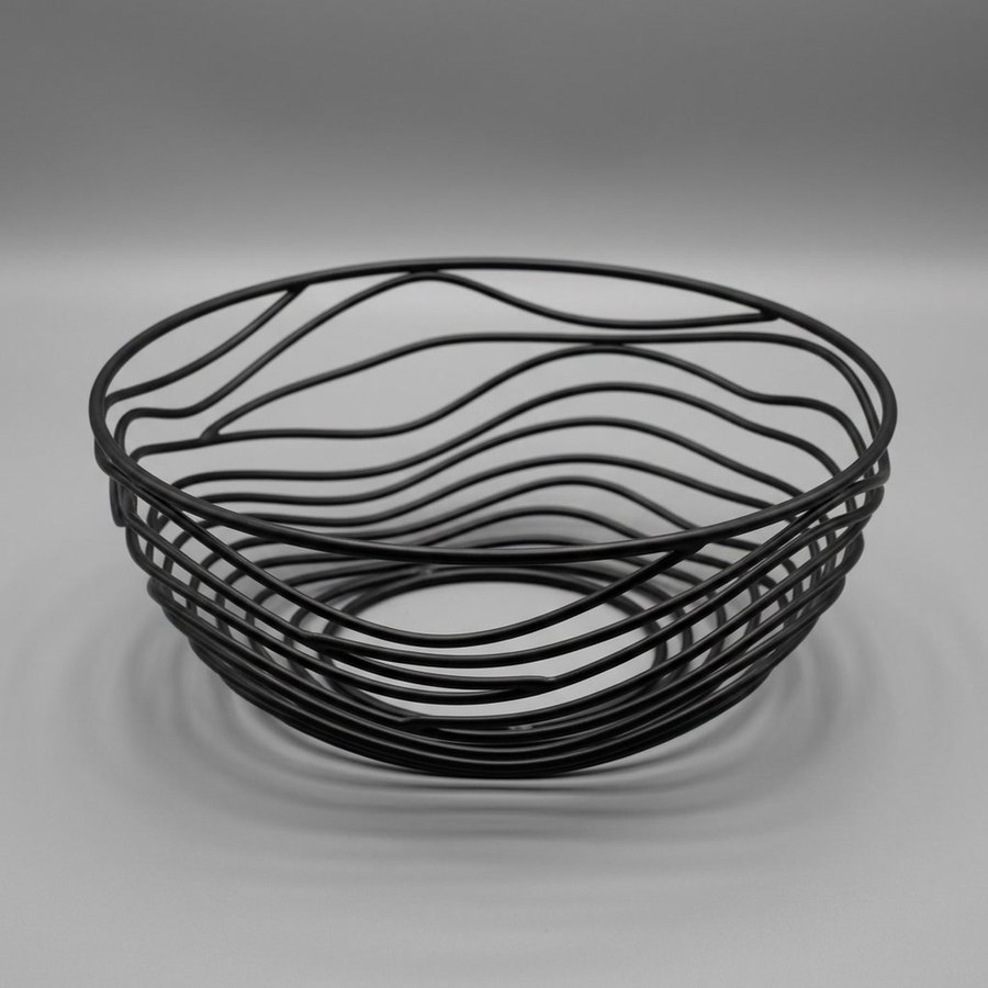 Wave Fruit Basket — Hand-bent iron rod · Oxidised black