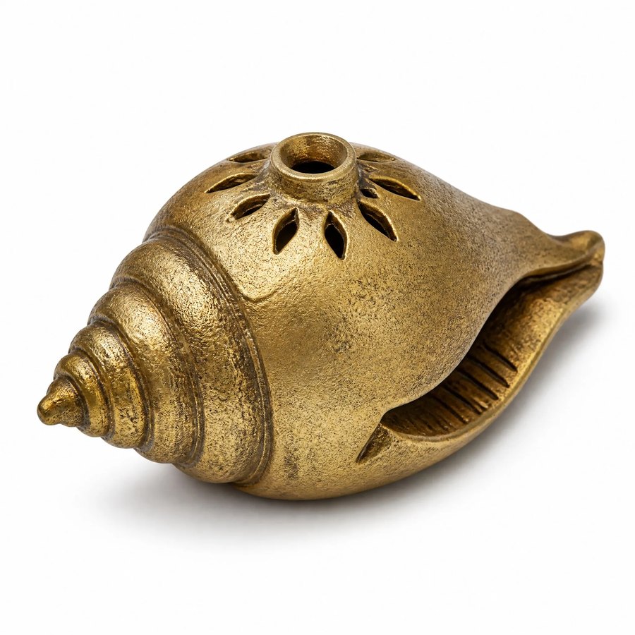 Conch Incense Burner — Sand Cast Brass · warm golden brass