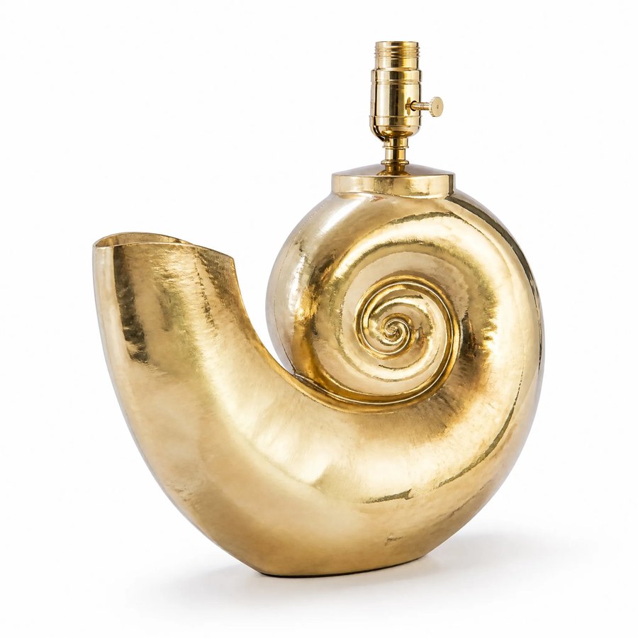 Nautilus Table Lamp Base — Polished Brass Sheet · bright golden reflective brass