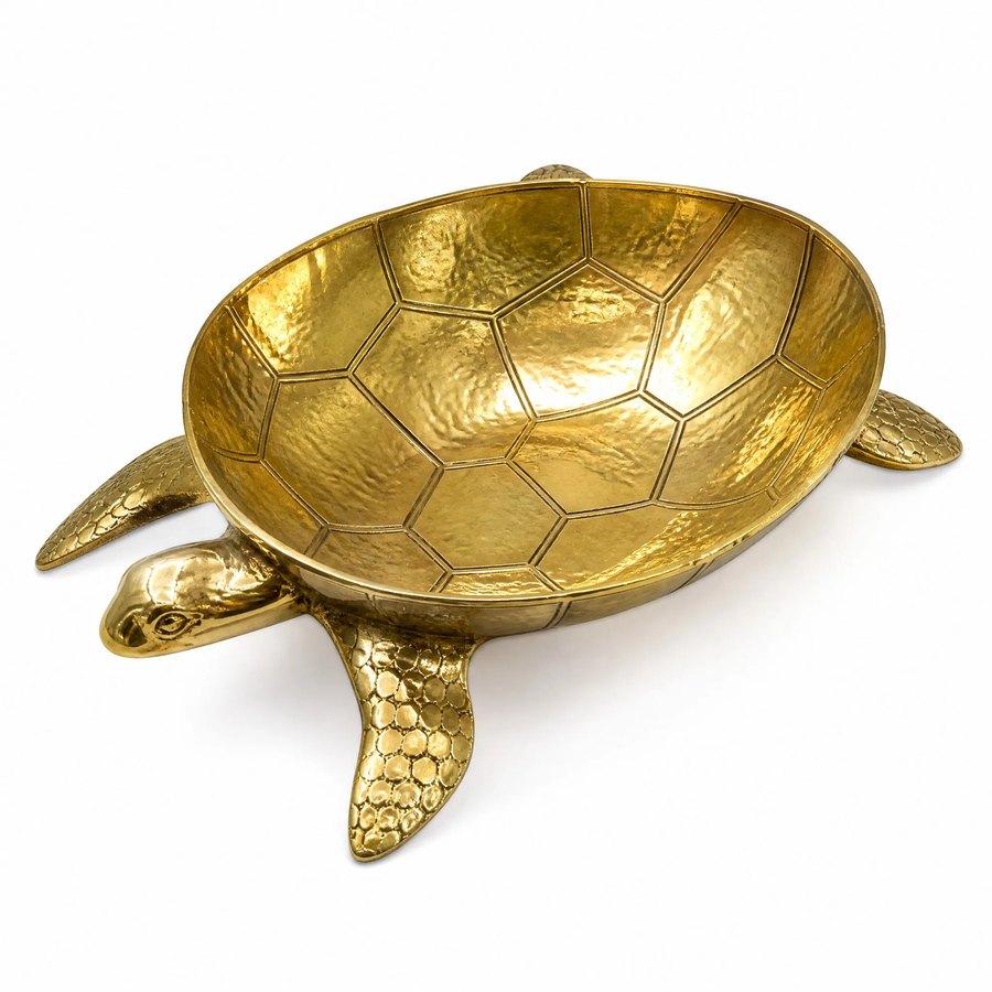 Sea Turtle Fruit Bowl — Polished Brass Sheet · bright golden brass