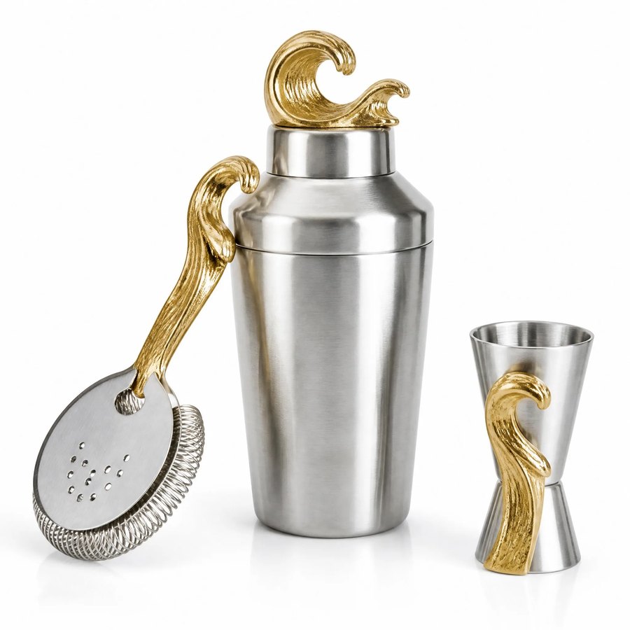 Wave Bar Tool Set — SS + Brass Cast · brushed SS bodies