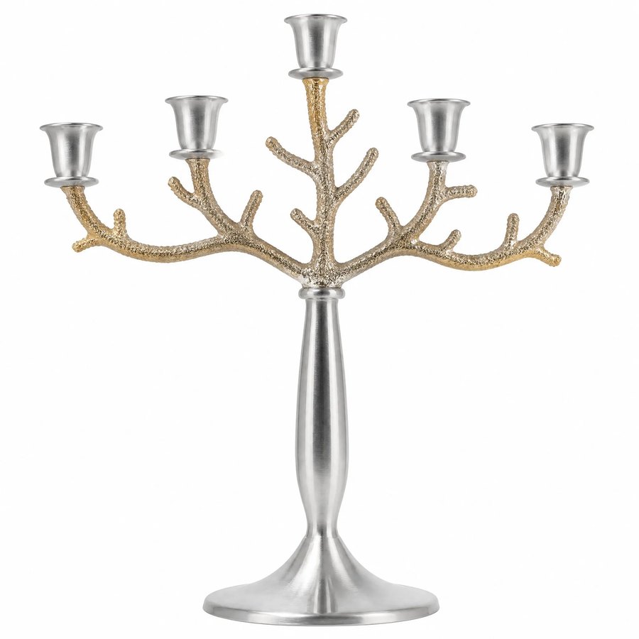 Coral Candelabra — SS + Brass Cast · brushed SS stem