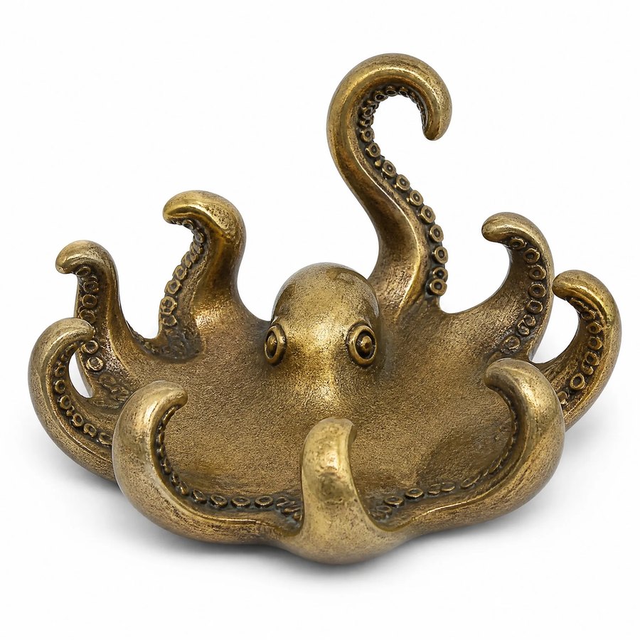Octopus Ring Dish — Sand Cast Brass · warm golden brass