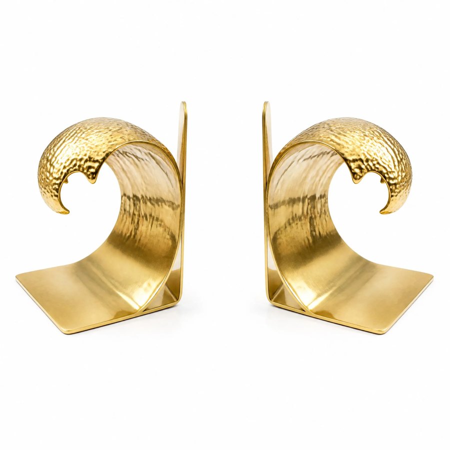 Wave Bookends — Polished Brass Sheet · bright golden polished brass