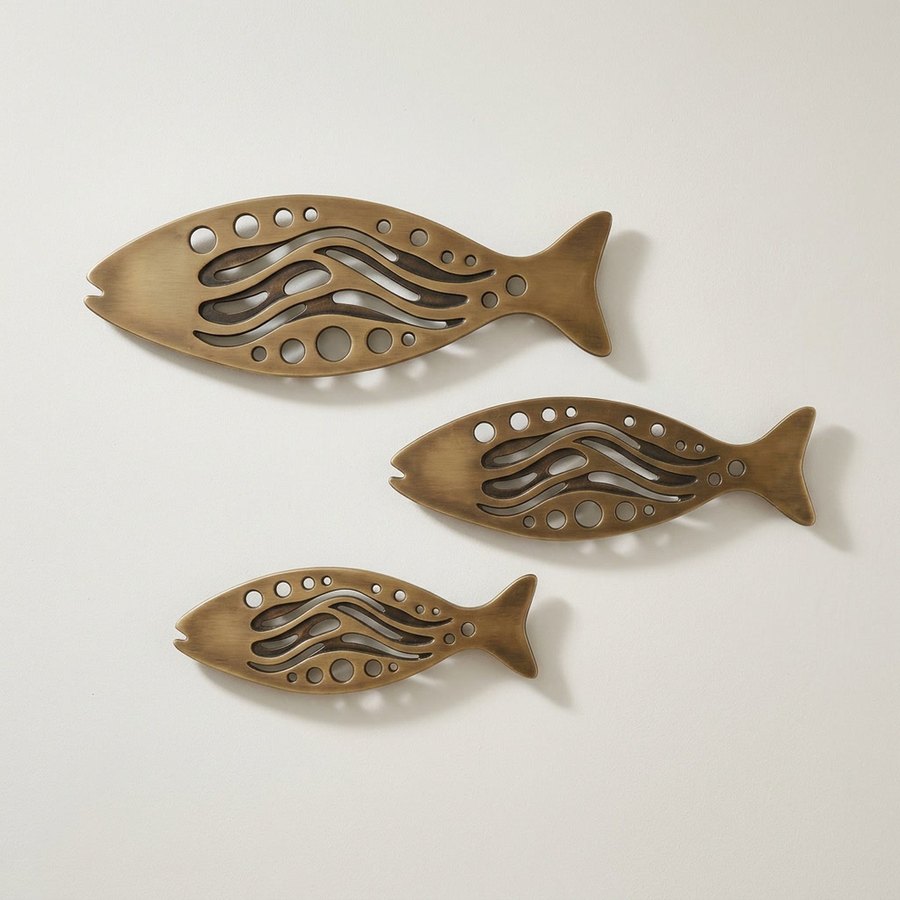 Shoal Wall Panel, set of 3 — Pierced solid brass · Antique brass