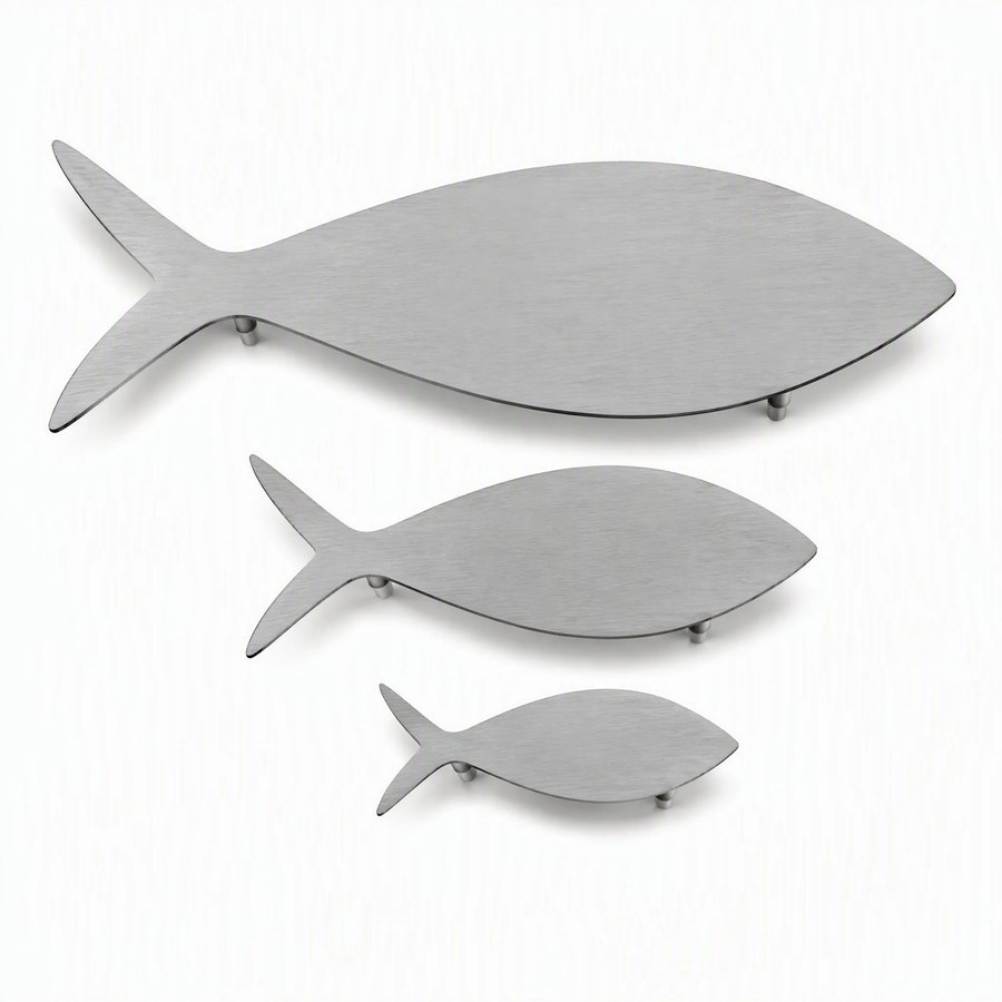 School of Fish Wall Art — Aluminium Sheet · silvery-grey matte aluminium