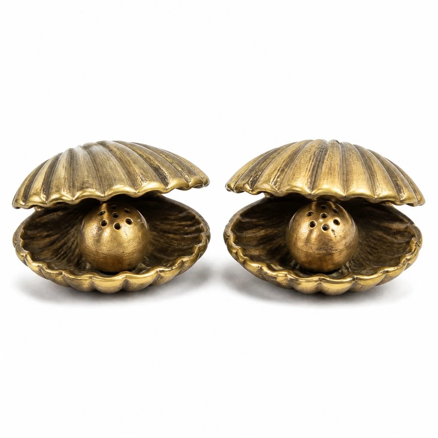 Pearl Oyster S&P Set — Sand Cast Brass · warm golden brass