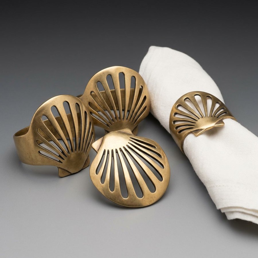 Scallop Napkin Rings, set of 4 — Pierced solid brass · Antique brass