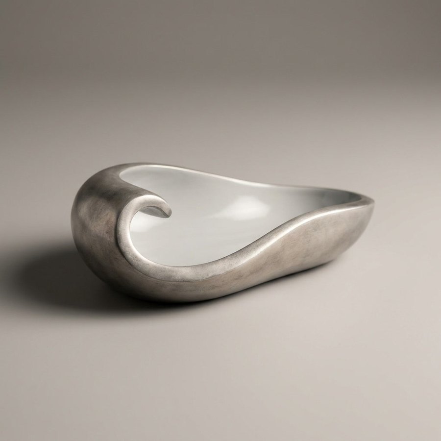 Wave Butter / Olive Dish — Sand-cast aluminium · Aged pewter