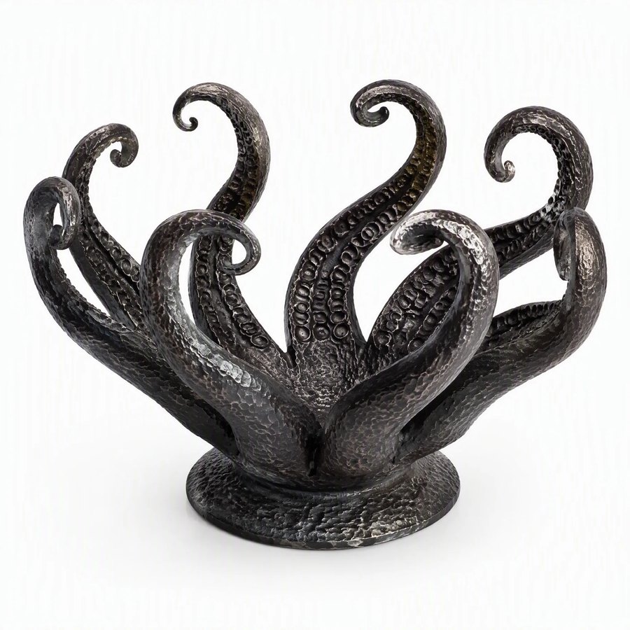 Kraken Tentacle Centerpiece Bowl — Wrought Iron · hand-forged dark charcoal iron