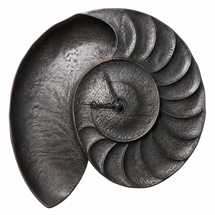 Nautilus Shell Spiral Wall Clock — Wrought Iron · hand-forged dark charcoal iron