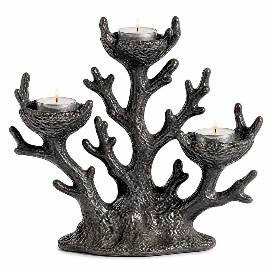 Coral Colony Tealight Holder — Wrought Iron · hand-forged dark charcoal iron