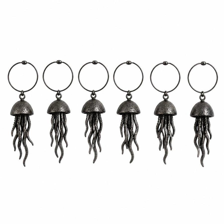 Jellyfish Wine Glass Charms — Cast Metal · hand-forged dark charcoal cast metal