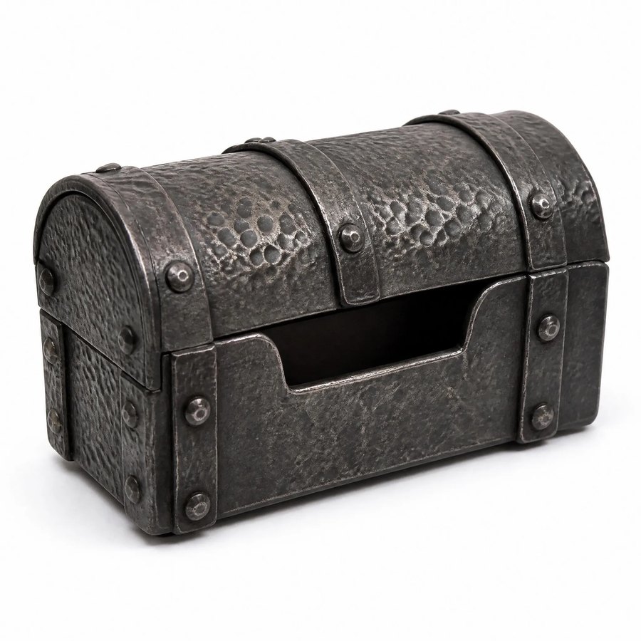 Pirate's Chest Card Holder — Wrought Iron · hand-forged dark charcoal iron