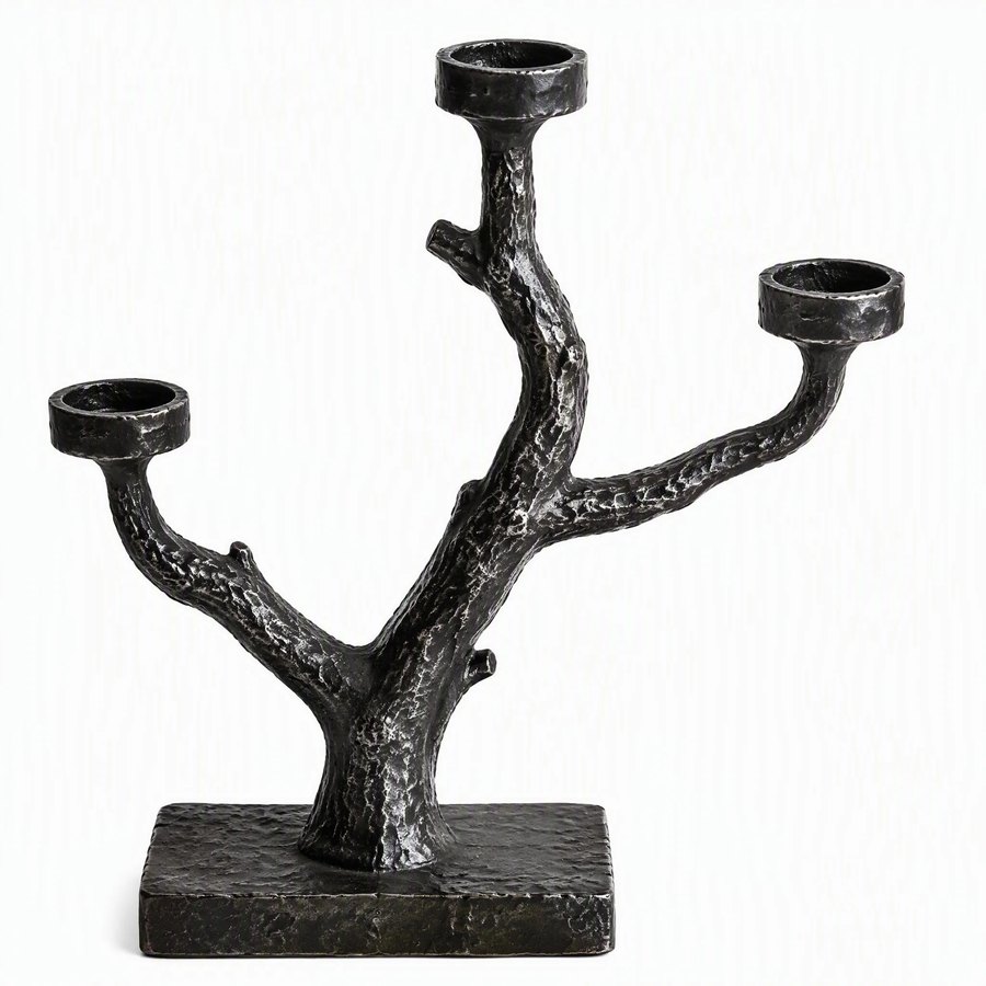 Driftwood Branch Candle Tree — Wrought Iron · hand-forged dark charcoal iron