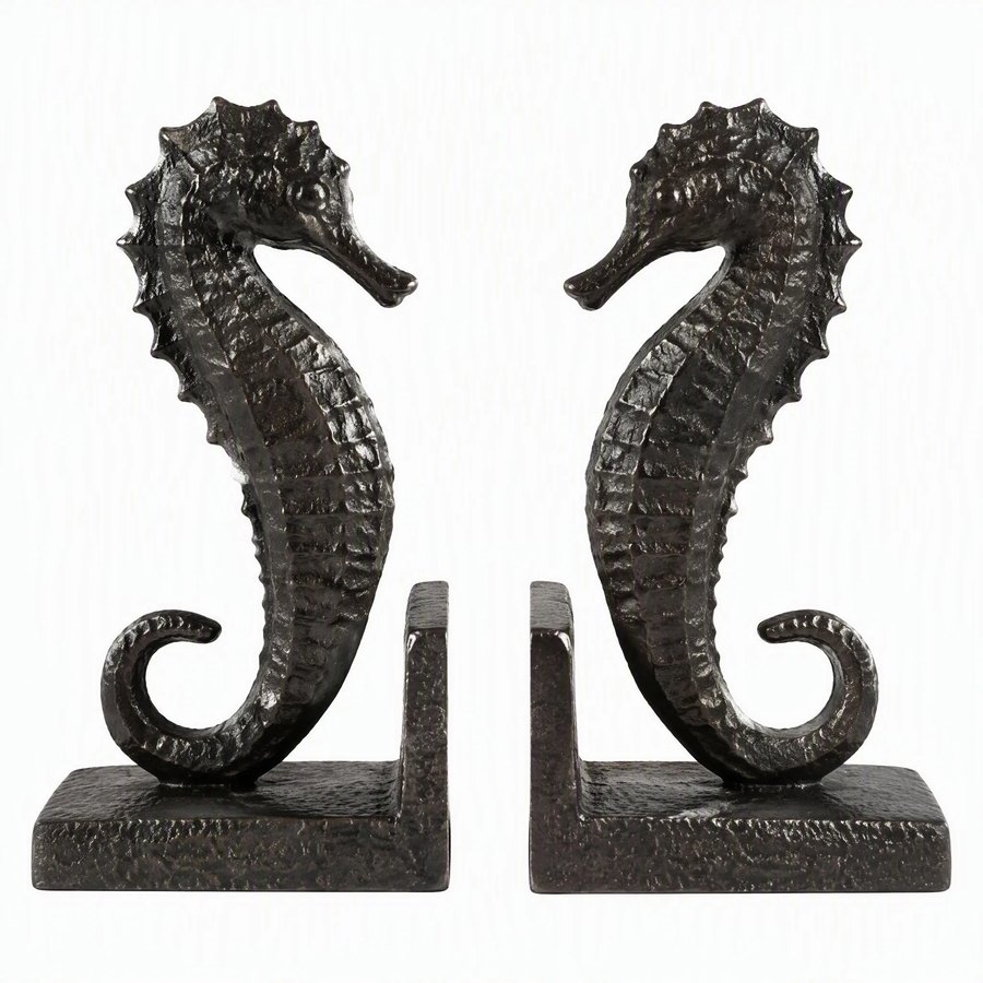 Seahorse Bookends — Wrought Iron · hand-forged dark charcoal iron