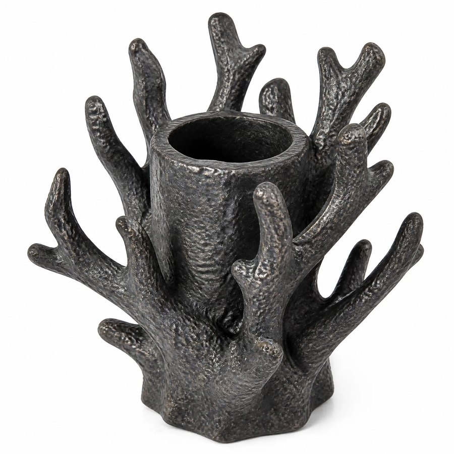 Coral Branch Pen Holder — Cast Metal · hand-forged dark charcoal cast metal