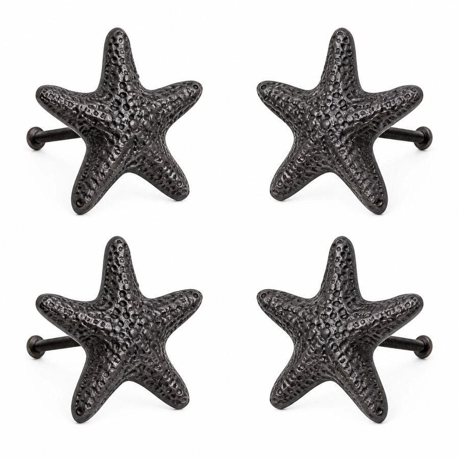 Starfish Drawer Knobs — Cast Metal · hand-forged dark charcoal cast metal