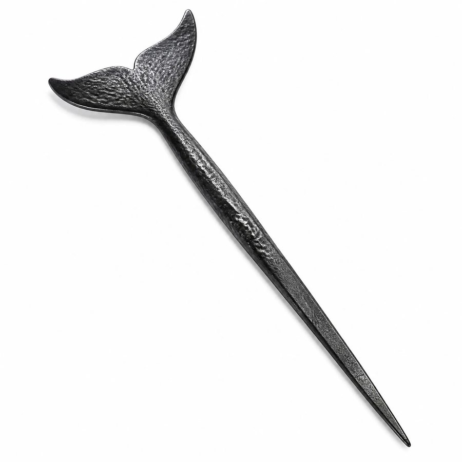 Whale Tail Letter Opener — Cast Metal · hand-forged dark charcoal cast metal