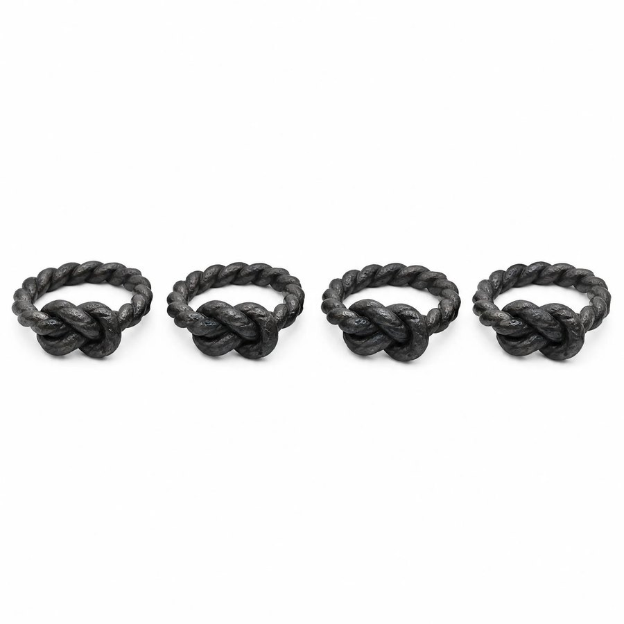 Rope Knot Napkin Rings — Cast Metal · hand-forged dark charcoal cast metal