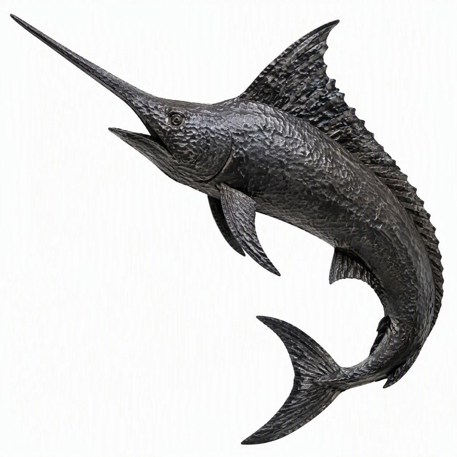 Marlin Swordfish Wall Sculpture — Wrought Iron · hand-forged dark charcoal iron