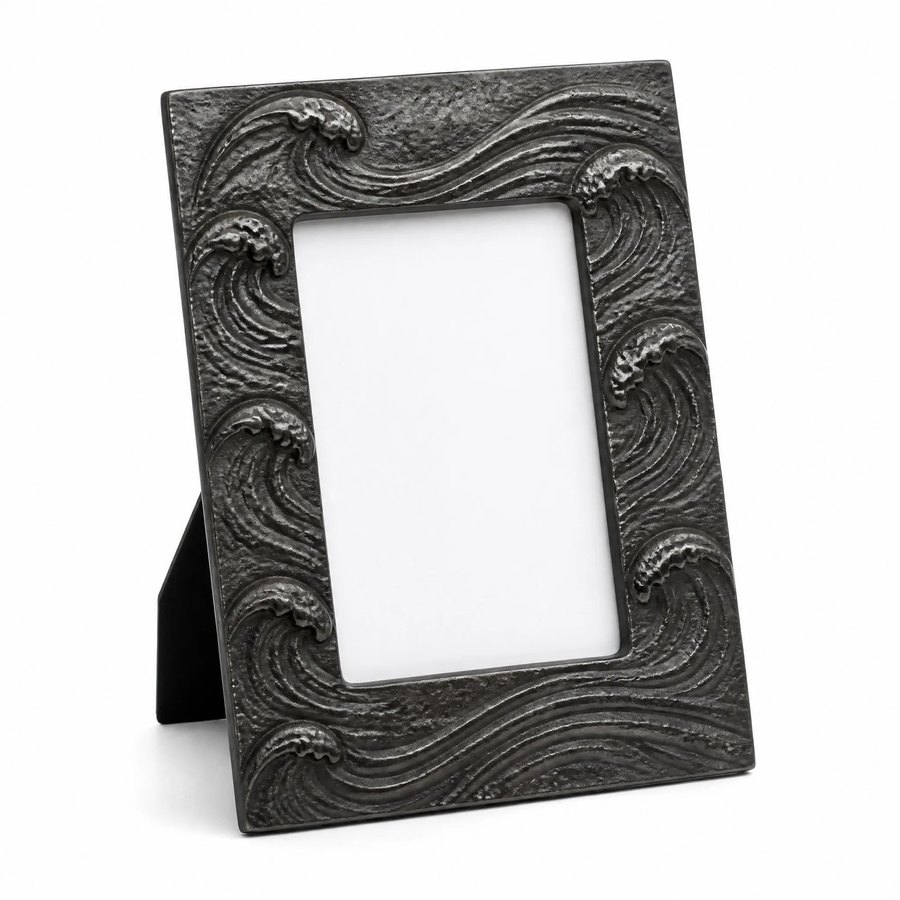 Wave Pattern Photo Frame — Cast Metal · hand-forged dark charcoal cast metal