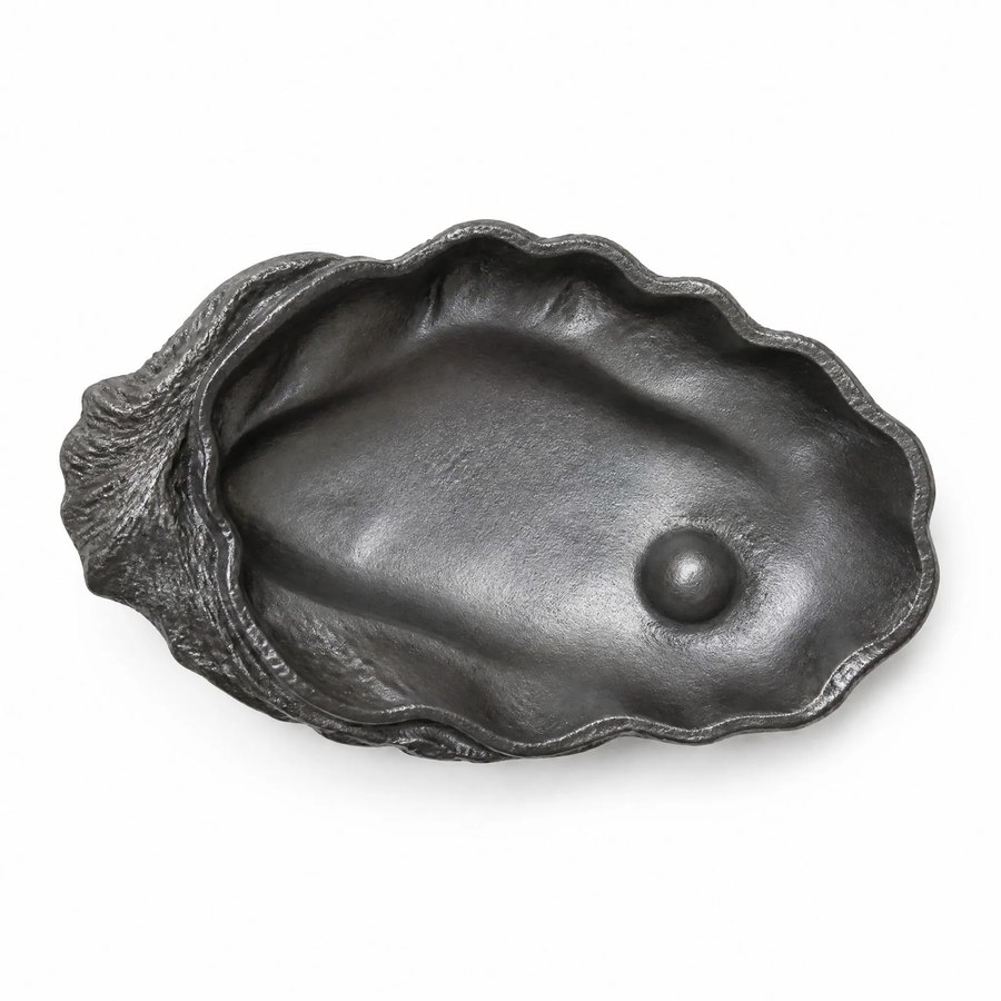 Oyster Shell Spoon Rest — Cast Metal · hand-forged dark charcoal cast metal