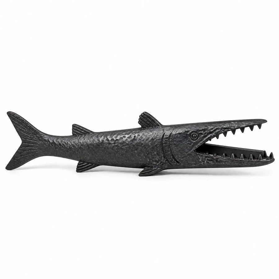 Barracuda Letter Holder — Cast Metal · hand-forged dark charcoal cast metal
