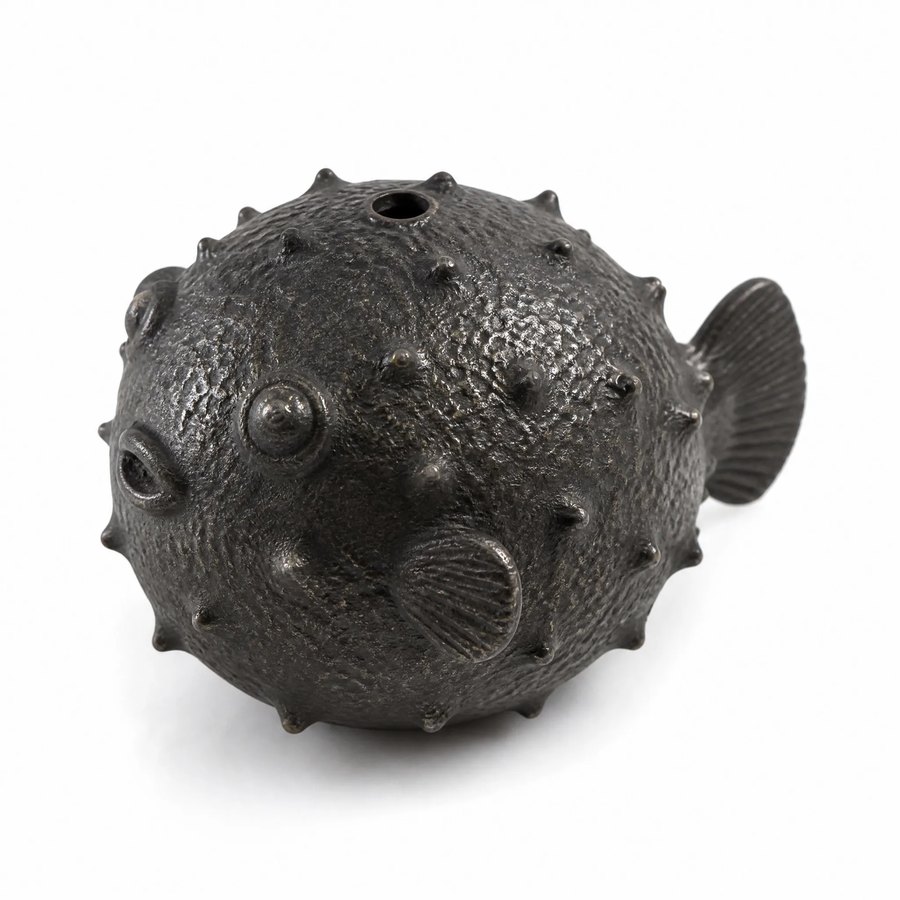 Pufferfish Incense Holder — Cast Metal · hand-forged dark charcoal cast metal