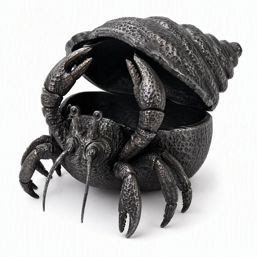 Hermit Crab Jewelry Box — Cast Metal · hand-forged dark charcoal cast metal