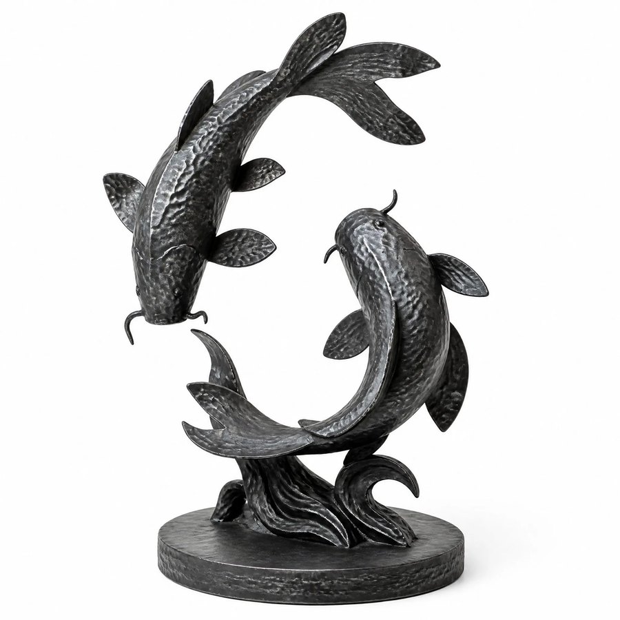 Koi Fish Garden Sculpture — Wrought Iron · hand-forged dark charcoal iron