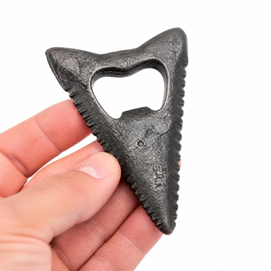 Shark Tooth Bottle Opener — Cast Metal · hand-forged dark charcoal cast metal
