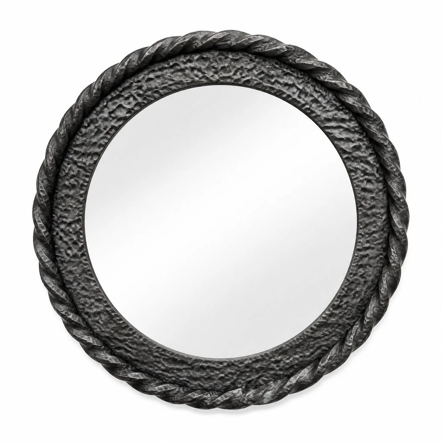 Ocean Wave Mirror Frame — Wrought Iron · dark charcoal hand-forged hammered texture