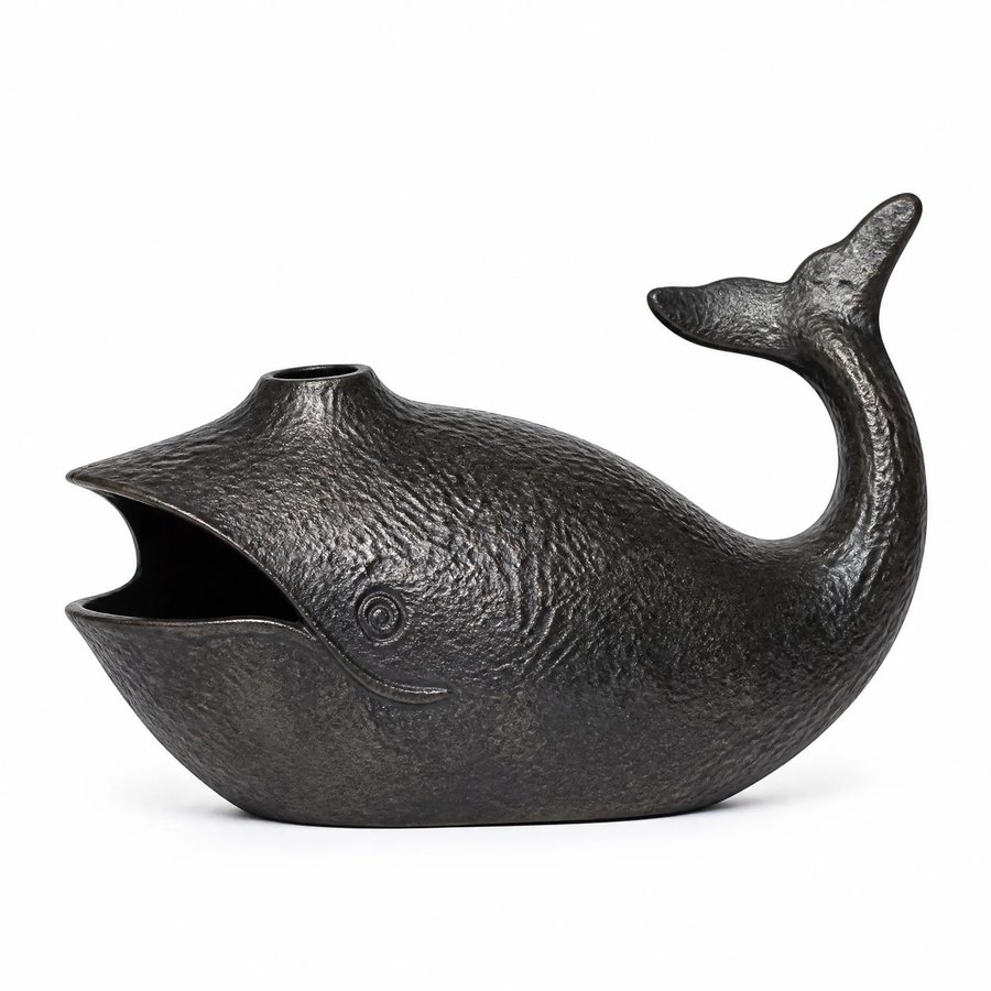 Whale Spout Water Pitcher — Cast Metal · dark charcoal hand-forged hammered texture