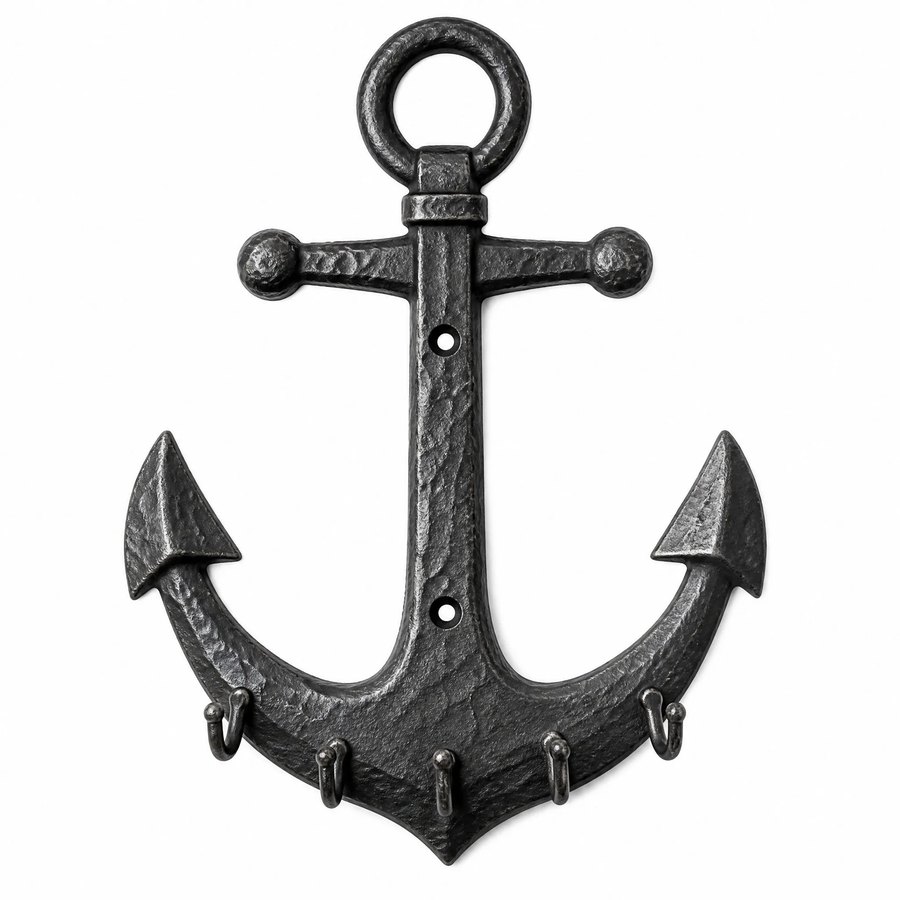 Anchor Wall Key Holder — Wrought Iron · dark charcoal hand-forged hammered texture