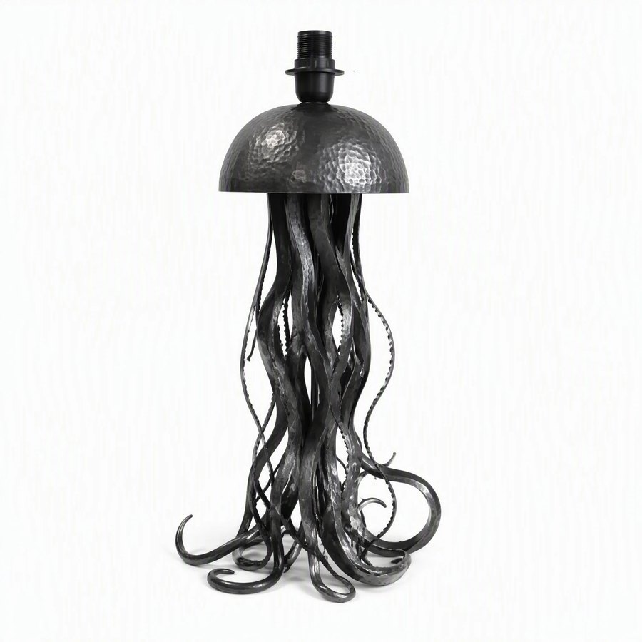 Jellyfish Table Lamp Base — Wrought Iron · dark charcoal hand-forged hammered texture