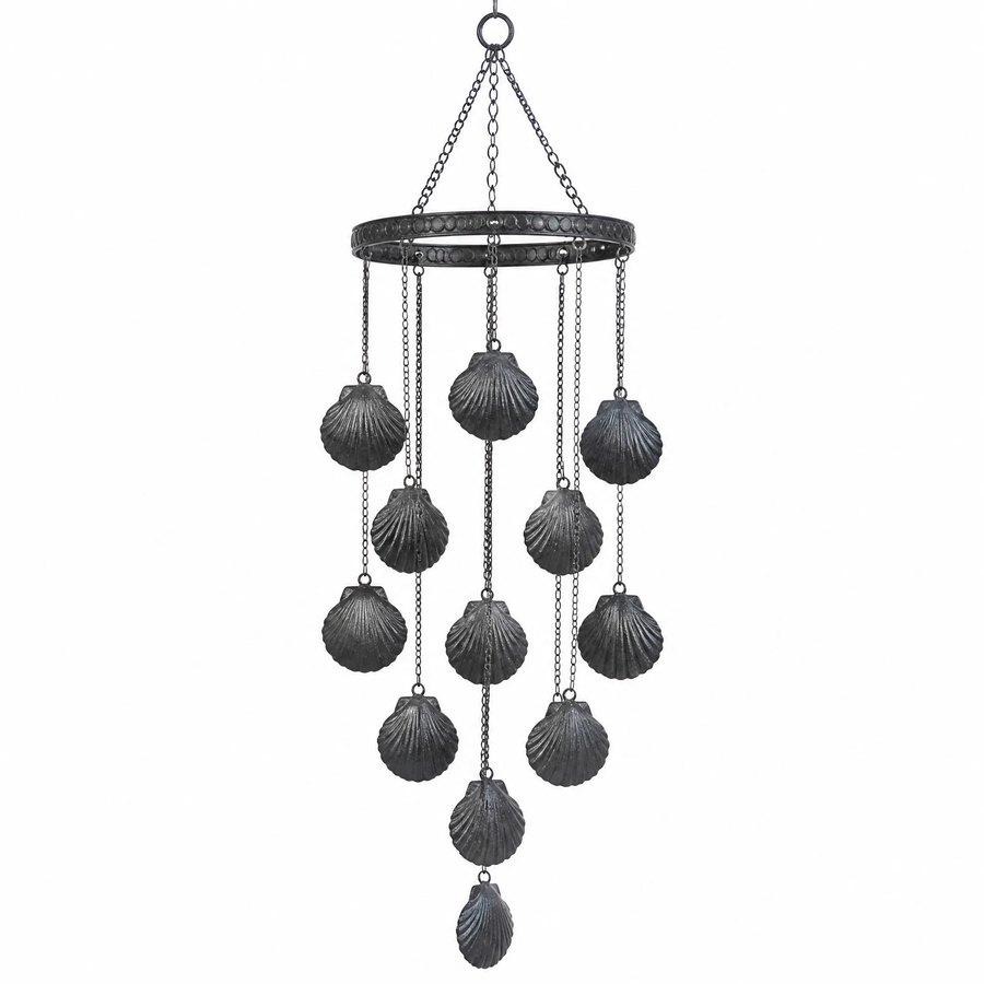 Seashell Wind Chime — Cast Metal · dark charcoal hand-forged hammered texture