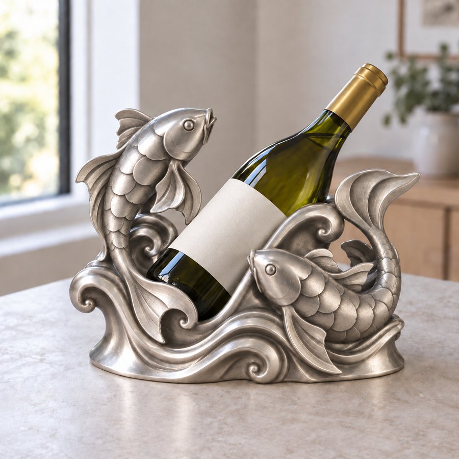 Koi Current Wine Bottle Holder — Aluminium · Natural silver